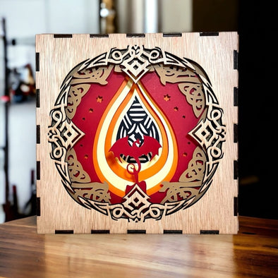 Veilleuse lightbox en bois à led - Mandala Dragon [Personnalisable]