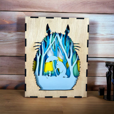 Veilleuse lightbox en bois à led - Mon Voisin Totoro