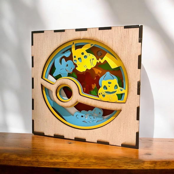 Veilleuse lightbox en bois à led - Pokémon [Personnalisable]