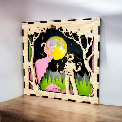 Veilleuse lightbox en bois à led - Pokémon et Mewtwo [Personnalisable]