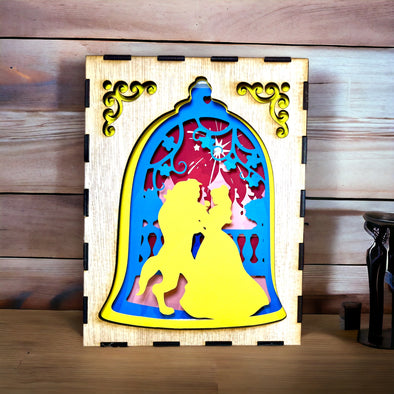 Veilleuse Lightbox en bois à led - Disney - La Belle et la Bête [Personnalisable]