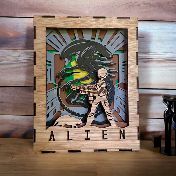 Veilleuse lightbox en bois à led - Alien [Personnalisable]